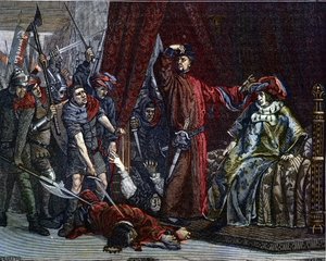 100年戦争。"ドルフィンシャルル（当時のシャルル5世）（1338-1380）（フランスの初代ドルフィン）とエティエンヌ・マルセル（1302/1310-1358）が、フランスのドルフィンの部屋で2人の大臣（マレショー）ロベール・ド・クレルモンとジャン・ド・コンフランを殺害したのは、以下の通りです。