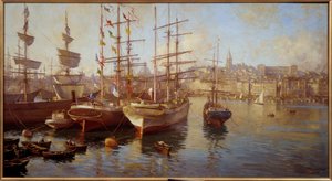 オレンジのバラセル。 (マルセイユ港の眺め)。 エティエンヌ・マルタン (1858-1945) の絵画 作： Etienne Philippe Martin