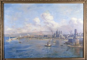 ジョリエット盆地とマルセイユの新しい港 エティエンヌ・マルタン (1856-1945) による絵画。 マルセイユアカデミー 作： Etienne Philippe Martin