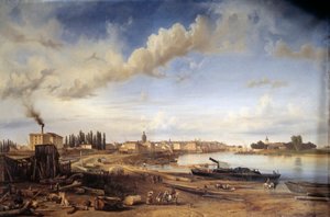 シャロン シュル ソーヌ (Chalons-sur-Saone) の町。 エティエンヌ・ラフォールの絵画 (1802-1895)