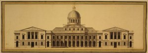 米国議会議事堂の設計、1793年（紙にインク、ウォッシュ、水彩） 作： Etienne Sulpice Hallet