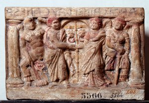 エトルリア文明。イタリア・キウシのテラコッタ製骨壺-紀元前2世紀 Dim 20x30 cm (エトルリア美術：テラコッタ製骨壺 紀元前2世紀) Florence, Museo Archeologico, inv 5566 作： Etruscan