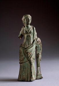エトルリア文明：「提供者の姿」ブロンズ彫刻、イタリア、モンタルチーノ、紀元前2世紀、薄暗い18 cm 作： Etruscan