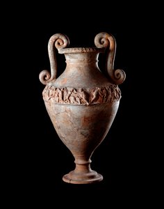 エトルリア文明：イタリア、ポッジョサラの墓からのテラコッタアンフォラ紀元前4世紀薄暗い48 cm 作： Etruscan