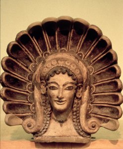 紀元前6世紀、ヴェエイのエトルリア神殿の備品（多色刷り土器 作： Etruscan