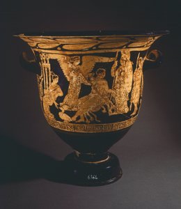 ネピ画家のクラテル（大型花瓶）。コルチアーノ（ラツィオ州）の赤像土器。エトルリア文明、紀元前4世紀。 作： Etruscan