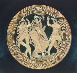 Kylix、ディテール。赤絵の土器。エトルリア文明、紀元前5～4世紀。 作： Etruscan
