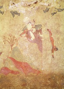 狩猟と釣りの墓からの岩とダイバー、紀元前520-10年頃（壁画） 作： Etruscan