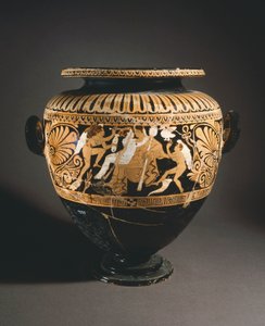 Stamnos（液体を貯める容器）。ポラーノ（ウンブリア州）の赤像土器。エトルリア文明、紀元前4世紀。