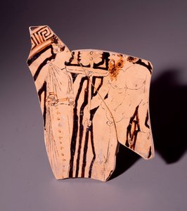 メナドとサテュロスを表現したテラコッタの破片（紀元前350年 作： Etruscan