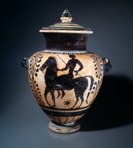 騎手を表すテラコッタ製スタムノス、紀元前500～490年 作： Etruscan
