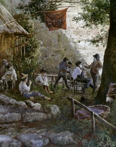 ローマのアンジェリカ門、屋外にある理髪店 作： Ettore Roesler Franz