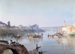 リパ・グランデの漁師たち」エットーレ・レスラー・フランツ（1845-1907）作、水彩画。 作： Ettore Roesler Franz