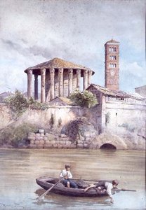 ローマ、テベレ川から見たヘラクレス神殿（水彩画） 作： Ettore Roesler Franz