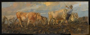 Oxen Ploughing、1911（リネンの油）