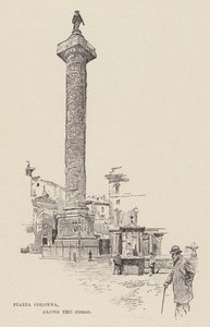 コロンナ広場、コルソ沿い（エングレーヴィング） 作： Ettore Tito