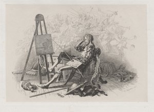 仮面舞踏会の翌朝: イーゼルに向かうエミール・テオドール・リヒター 作： Eugen Napoleon Neureuther