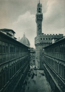 1927年、イタリア、フィレンツェのウフィツィ美術館からのヴェッキオ宮殿 作： Eugen Poppel