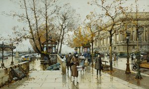パリのルーヴル通り 作： Eugene Galien Laloue