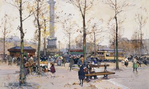 バスティーユ広場、パリ 作： Eugene Galien Laloue