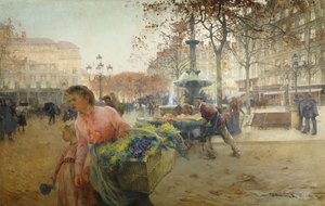 プレイスデュシアターフランセーズ、パリ 作： Eugene Galien Laloue
