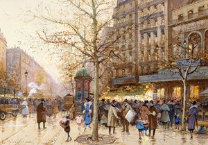 パリのストリートシーン 作： Eugene Galien Laloue