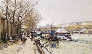 セーヌ川のはしけ 作： Eugene Galien Laloue