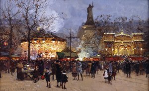 La Fete、Place de la Republique、パリ 作： Eugene Galien Laloue