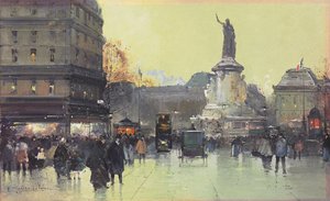 パリのレピュブリック広場 作： Eugene Galien Laloue