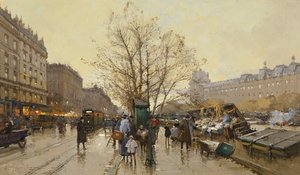 パリのドック; Les Quais a Paris 作： Eugene Galien Laloue