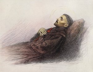 死の床にある聖フランチェスコ（カラーリトグラフ） 作： Eugene (after) Burnand