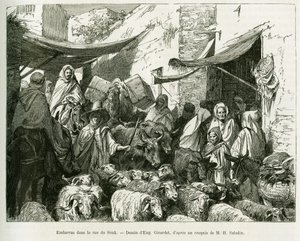 テブルスーク・スーク街での恥ずかしい姿。R.CagnatとH.SaladinによるVoyage en Tunisie（チュニジアへの旅）を説明するためにEugene Girardetが描いたエングレーヴィング。