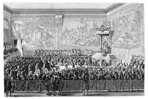 議会会議、ベルサイユ1776、1885年。 作： Eugene Alexis Girardet