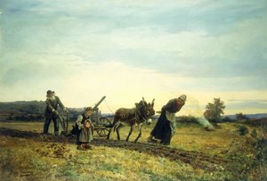 畑を耕す、1877 作： Eugene Alexis Girardet