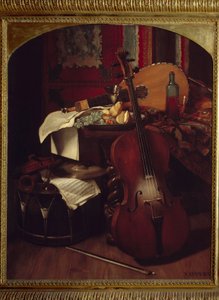 楽器のある静物画ユージン・アペール（1814～1867）の絵画 作： Eugene Appert