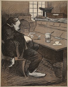 一生懸命、カードとコーヒーから一休み！、「L&39;assiette au Beurre：Les Functionionnaires」のイラスト、1902年8月9日 作： Eugene Cadel