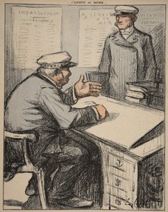 1902年8月9日の「バタープレート：当局者」からのイラストによる、オフィスにいる2人の海事紳士