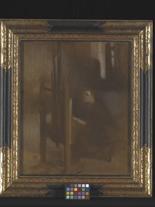 彼のイーゼルでアーティスト (キャンバスに油彩) 作： Eugène Carrière