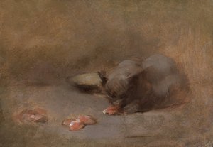Chat Mangeant (ボードに置かれたキャンバスに油彩) 作： Eugène Carrière