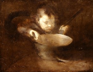 お鍋の前の子供（油彩・キャンバス） 作： Eugène Carrière
