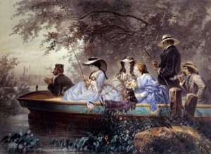 川で釣りをする家族との日曜日 ウジェーヌ・ゲラール（1821-1866）によるリトグラフ 19世紀 パリ、カルナヴァレ美術館