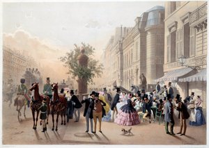 Boulevard des Italians、19世紀のパリのカフェトルトーニEugeneGuerardによる彫刻 作： Eugene Charles Francois Guerard