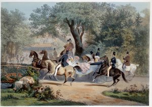 パリのプレ・カテラン（前カテラン）での遊歩道の風景 ウジェーヌ・ゲラール（1821-1866）によるリトグラフ 19世紀 パリ、カルナヴァレ美術館蔵
