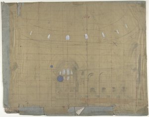 パリのオペラ座の舞台セットのデザイン: 教会の内部、1830-90。 作： Eugene Ciceri