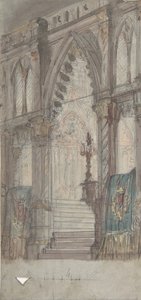 パリのオペラ座の舞台セットのデザイン: 教会の内部、1830-90。 作： Eugene Ciceri