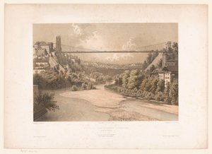 Gezicht op de hangbrug over de Sarine, te Fribourg スイス サボイとチロル / フリブール (フリブール州) の吊り橋のプロフィール (オブジェクトのタイトル) 作： Eugene Ciceri
