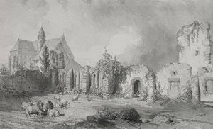 古代フランスの絵のようにロマンチックな旅。ブルターニュ：レレック修道院。 作： Eugene Ciceri