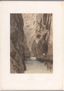 Trient Schlucht を通る橋のハイカー Gorge du Trient (オブジェクトのタイトル) スイス、サボイ、チロルの景色 (シリーズ タイトル) La Suisse, la Savoie et le Tyrol (オブジェクトのシリーズ タイトル) 作： Eugene Ciceri