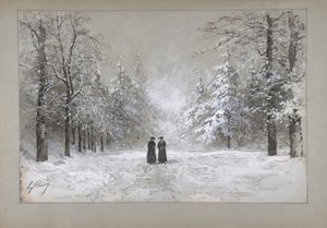 二人の男がいる冬景色、1830-90年。