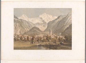 ウンターセンとユングフラウの眺め La Jungfrau à Unterseen (オブジェクトのタイトル) スイス、サボイ、チロルの景色 (シリーズ タイトル) La Suisse, la Savoie et le Tyrol (オブジェクトのシリーズ タイトル) 作： Eugene Ciceri